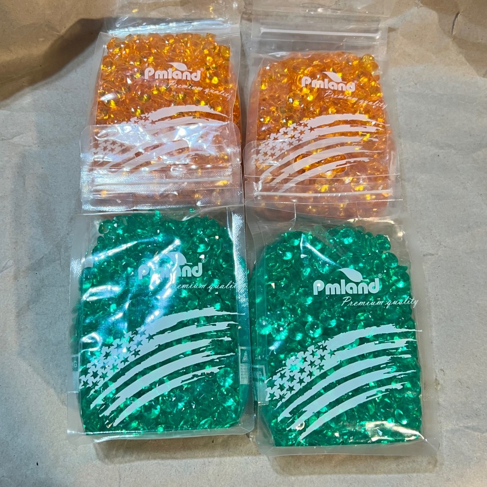 PMLAND 10mm Acrylic Diamond Vase Filler Green Orange 4 Bags 2400pc Table Scatter